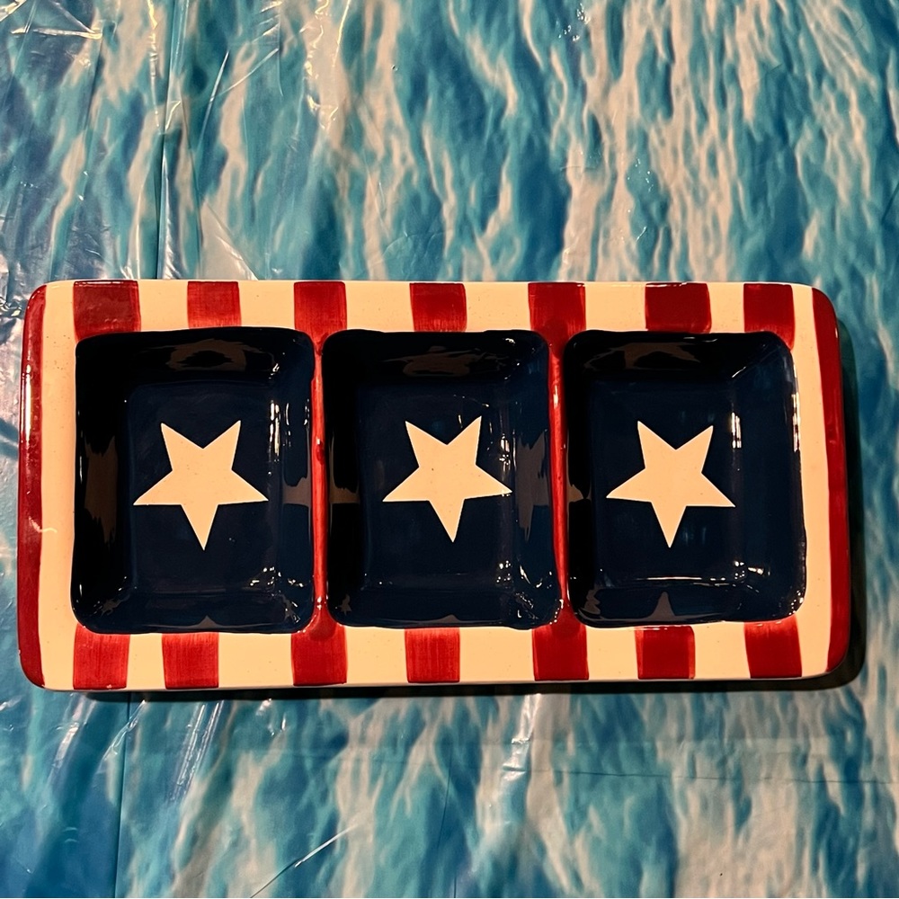 3/$30 Nantucket Home Ceramic Hand Painted Divided Tray